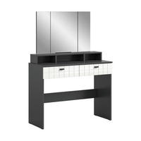SCHMINKTISCH in Anthrazit, Weiss Hochglanz, Silberfarben  - Weiss Hochglanz/Anthrazit, Design, Glas/Holzwerkstoff (100/142/42cm) - MID.YOU