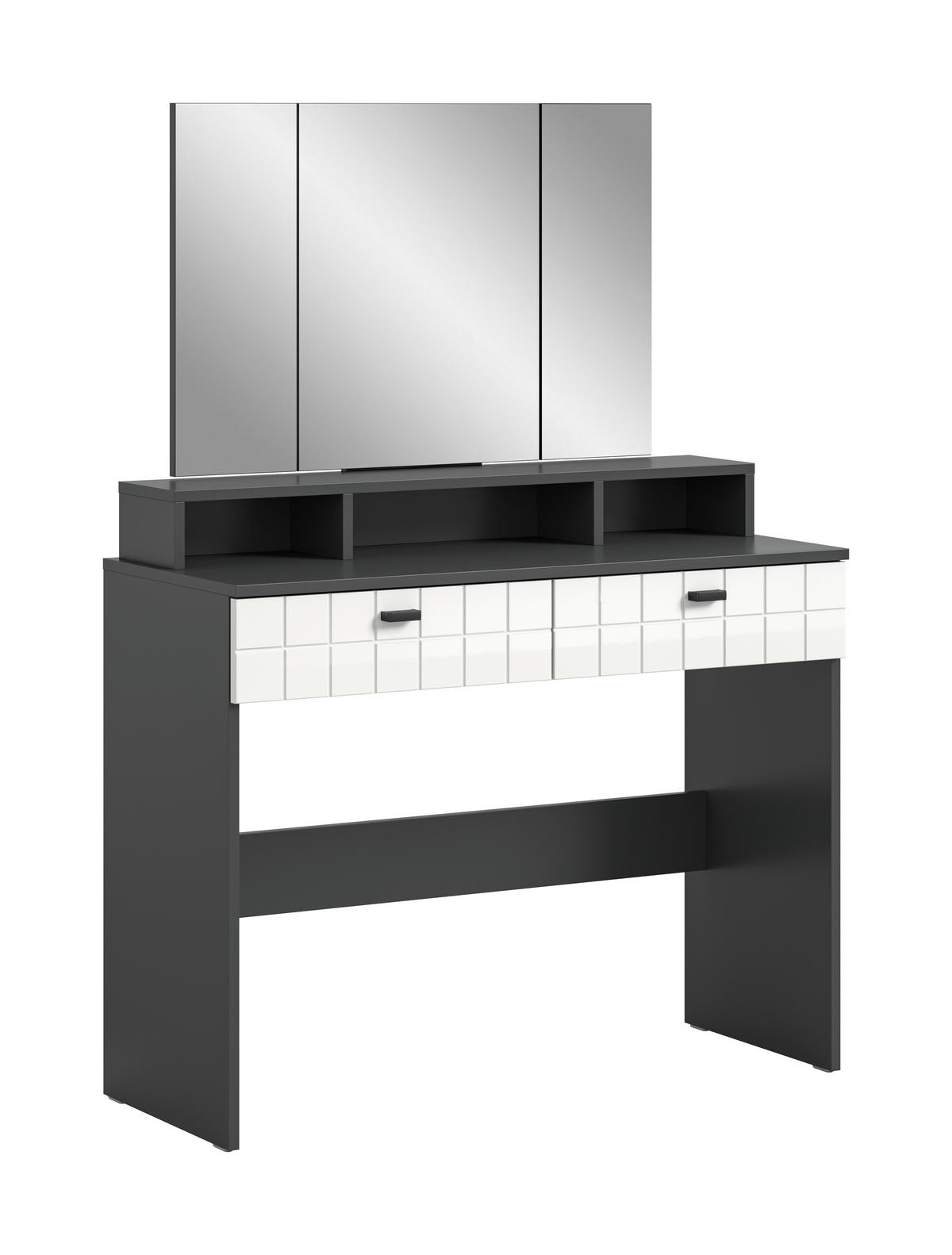 SCHMINKTISCH in Anthrazit, Weiss Hochglanz, Silberfarben  - Weiss Hochglanz/Anthrazit, Design, Glas/Holzwerkstoff (100/142/42cm) - MID.YOU