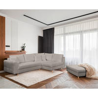 ECKSOFA Ariella Grau Bouclé  - Naturfarben/Grau, Design, Holz/Textil (231/161cm) - Livetastic