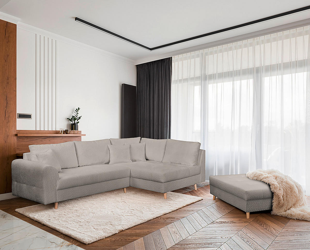 ECKSOFA Ariella Grau Bouclé  - Naturfarben/Grau, Design, Holz/Textil (231/161cm) - Livetastic