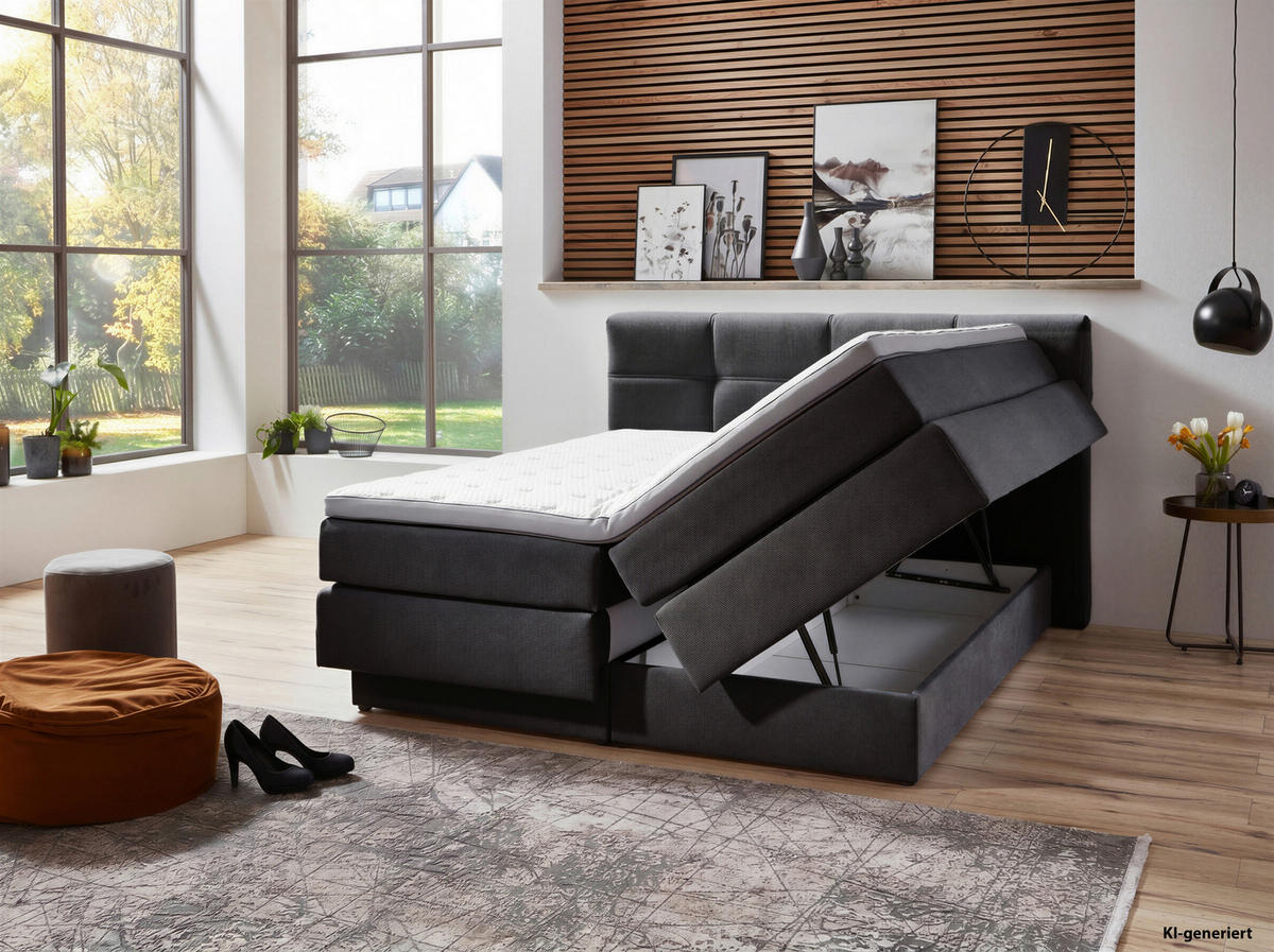 BOXSPRINGBETT 180/200 cm  Anthrazit  - Anthrazit/Schwarz, Konventionell, Kunststoff/Textil (180/200cm) - Carryhome