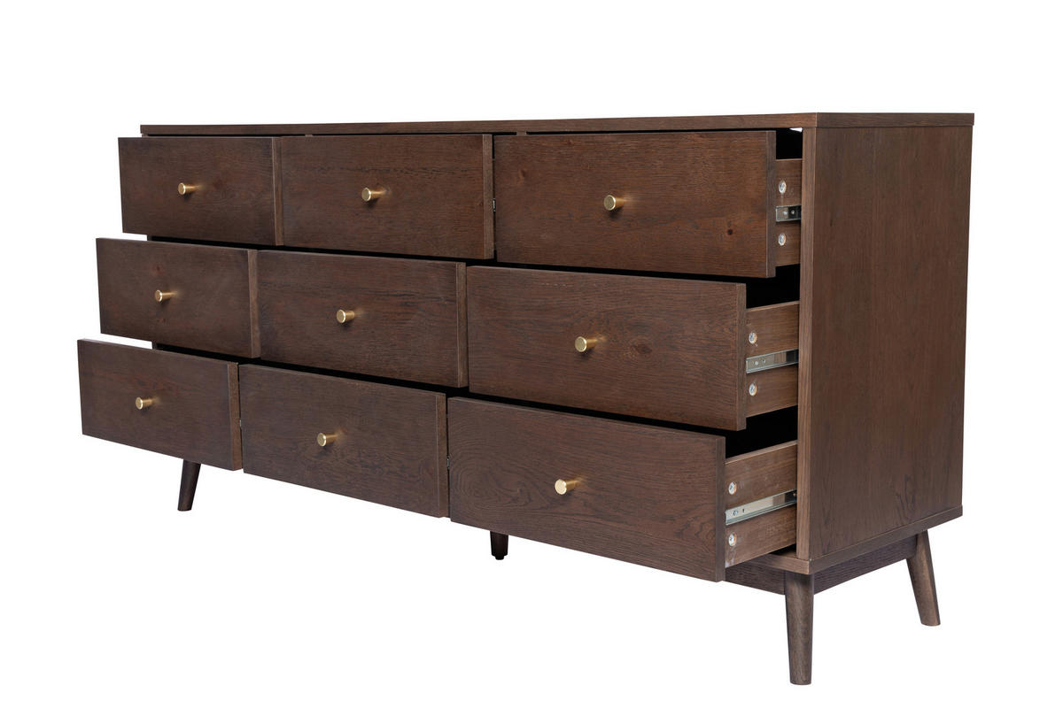 KOMMODE , 148/74/40 cm, 9 Schublade(n)  - Messingfarben/Walnussfarben, Design, Holz/Holzwerkstoff (148/74/40cm) - Livetastic