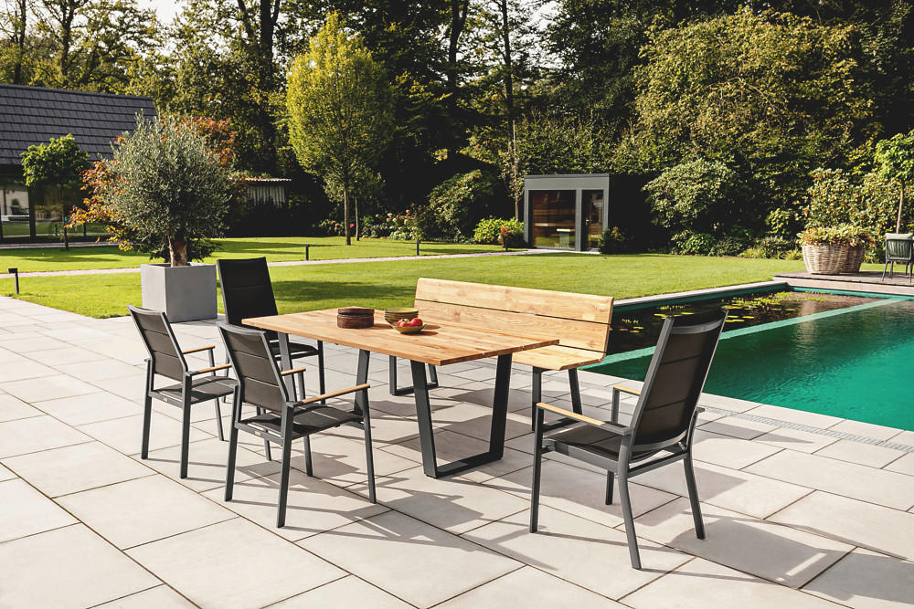GARTENTISCH 260/95/76 cm  - Anthrazit/Teakfarben, Design, Holz/Metall (260/95/76cm)