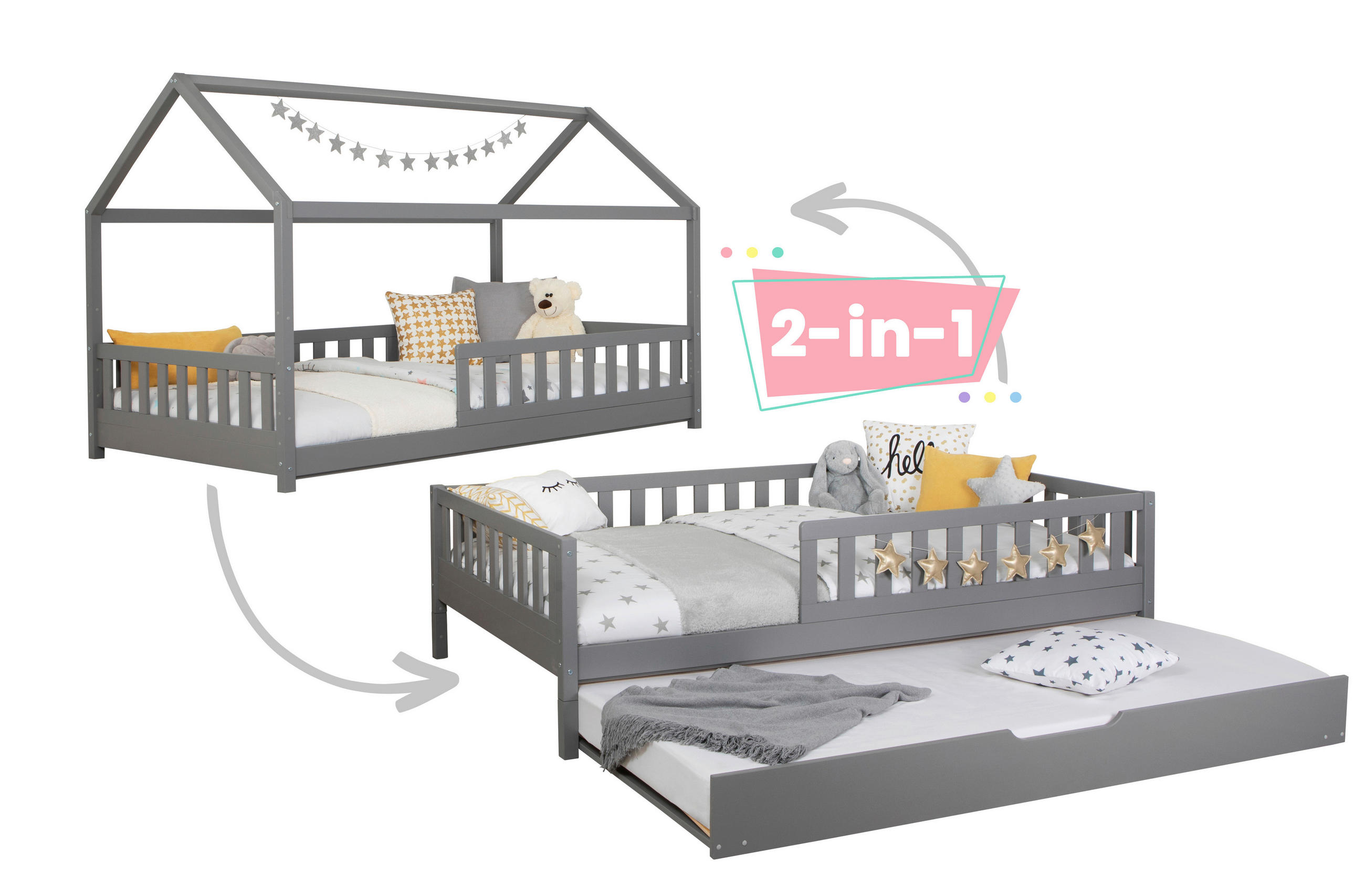 Ausziehbett mit Bettkasten 140x200 cm Duo Hellgrau