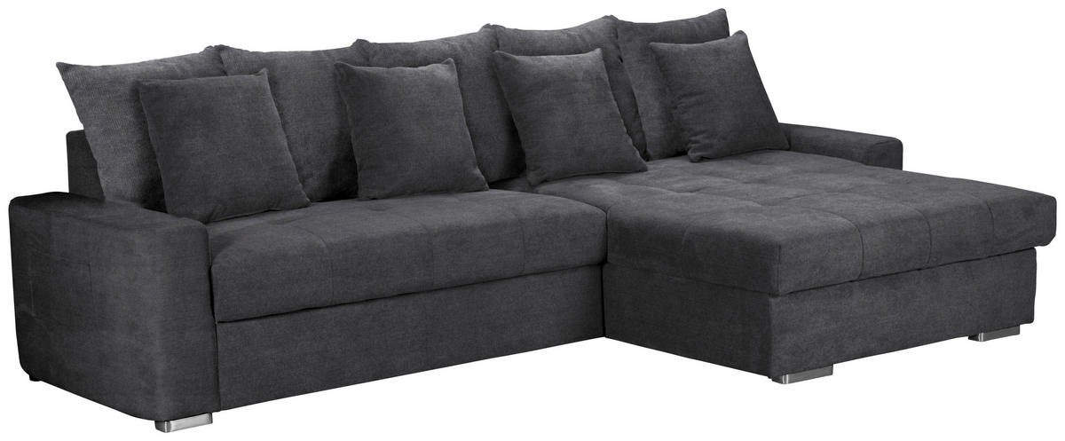 ECKSOFA in Mikrofaser Dunkelgrau  293/164 cm  - Dunkelgrau/Silberfarben, MODERN, Holz/Textil (293/164cm) - MID.YOU