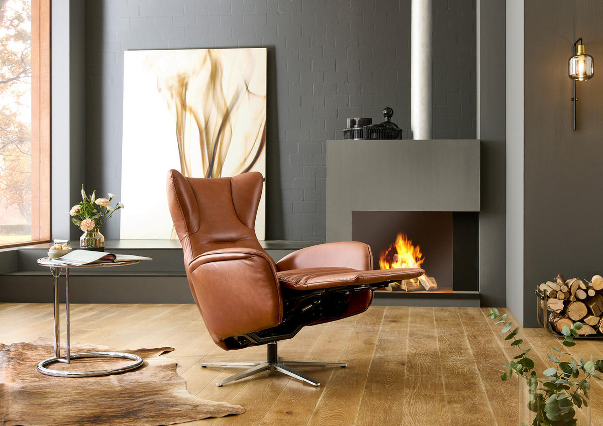 RELAXSESSEL Leder Senfgelb  - Senfgelb/Schwarz, Design, Leder/Metall (75/106/86cm) - Valdera