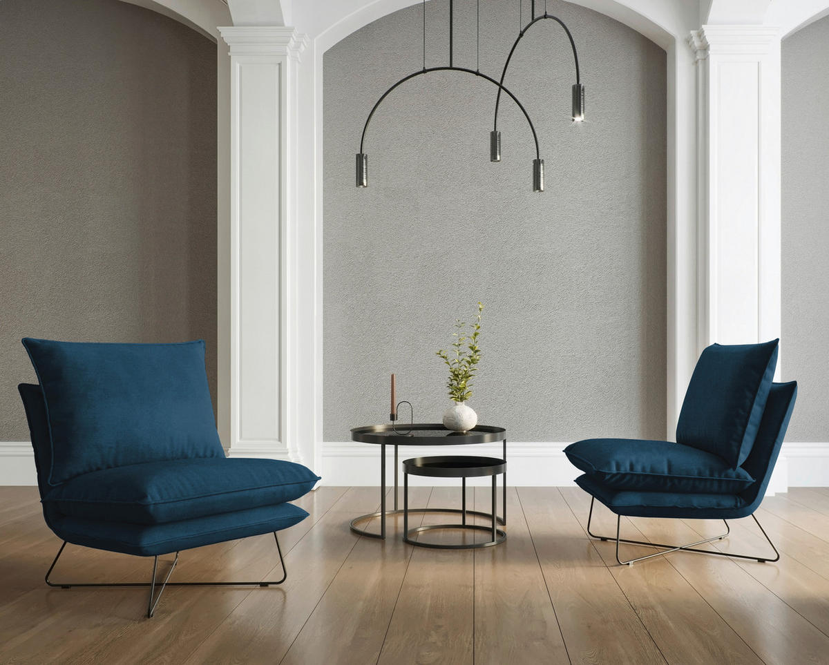 SESSEL in Velours Blau  - Blau/Schwarz, Design, Textil/Metall (72/84/90cm) - Livetastic