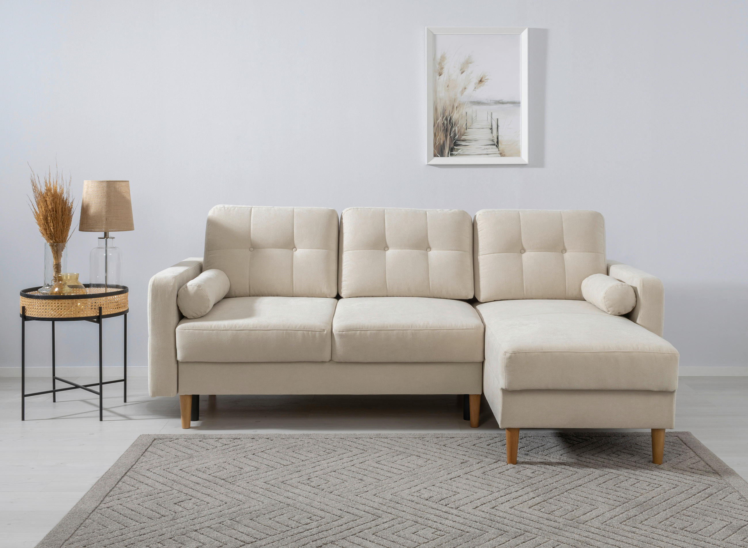 ECKSOFA in Beige - Beige/Buchefarben, Design, Holz/Textil (223/157cm) - MID.YOU