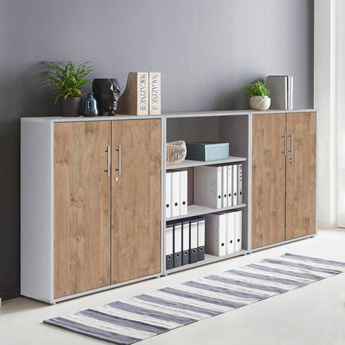 AKTENSCHRANK Grau, Eichefarben  - Eichefarben/Grau, MODERN, Holzwerkstoff (253,2/113,6/33cm) - MID.YOU