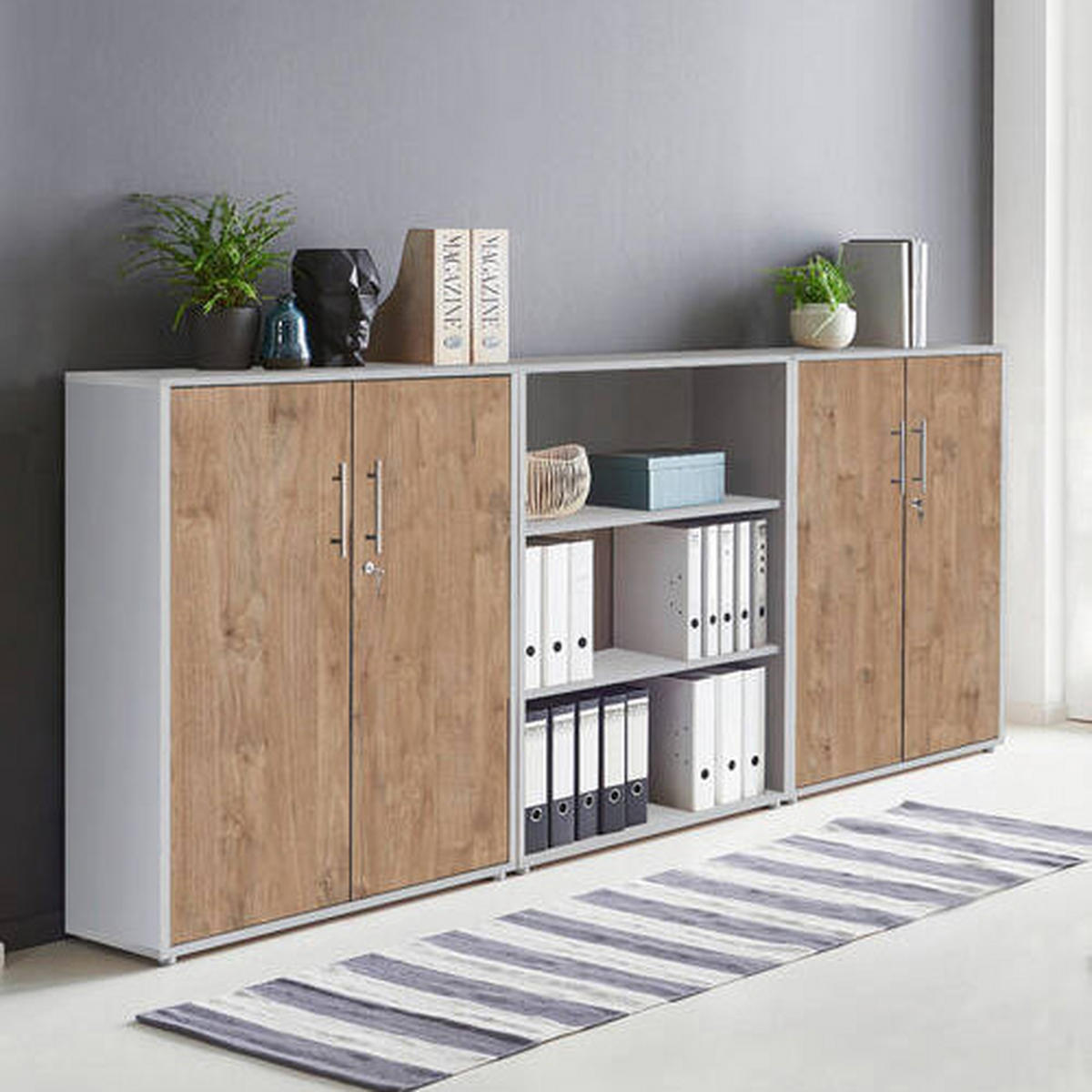 AKTENSCHRANK Grau, Eichefarben  - Eichefarben/Grau, MODERN, Holzwerkstoff (253,2/113,6/33cm) - MID.YOU
