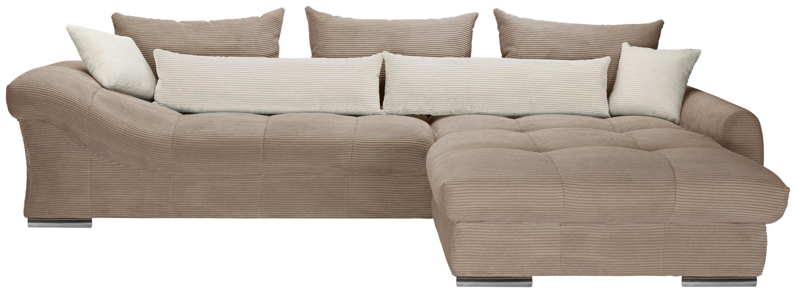 ECKSOFA Naturfarben, Taupe Cord Zierkissen, Rückenkissen, Rücken echt  - Taupe/Chromfarben, KONVENTIONELL, Textil/Metall (335/225cm) - Carryhome