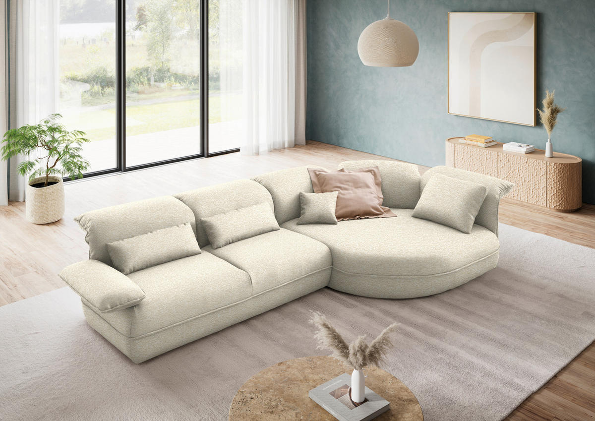 ECKSOFA Chenille Beige  - Beige/Schwarz, Design, Kunststoff/Textil (343/154cm) - Koinor