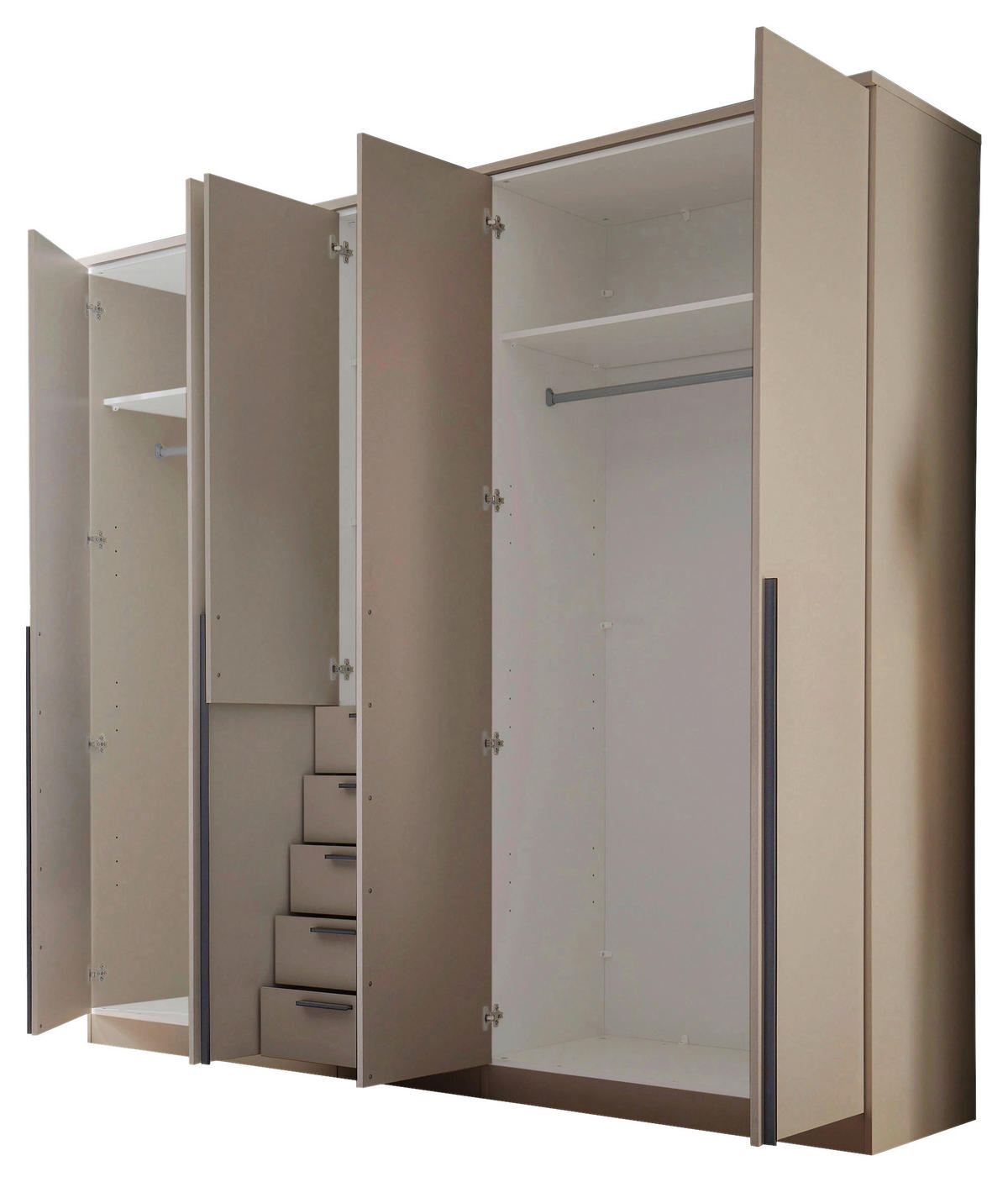 KLEIDERSCHRANK 225/210/52 cm,  in Kaschmir, 5-türig  - Kaschmir/Schwarz, KONVENTIONELL, Holzwerkstoff/Kunststoff (225/210/52cm) - Livetastic