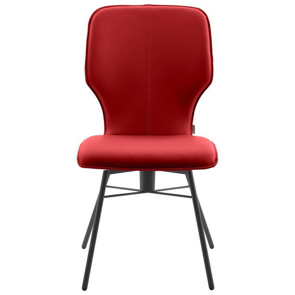 Thumbnail - Musterring Stuhl Nevio, Rot, Leder, Echtleder, Color-Finish-Leder, Rundrohr, Drehkreuz, 49x95x63 cm, Lederauswahl, Stoff...