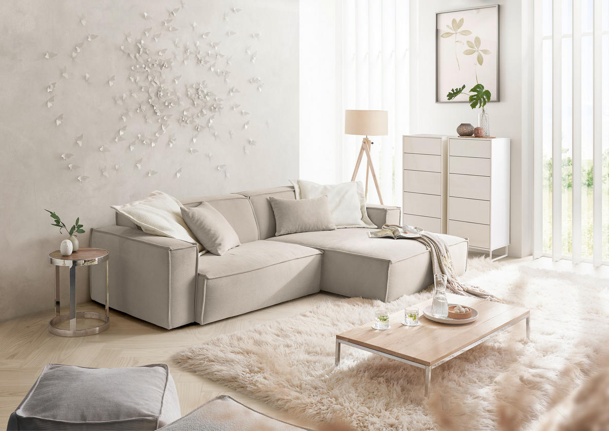 ECKSOFA in Feincord Sandfarben  - Sandfarben/Schwarz, Konventionell, Kunststoff/Textil (276/168cm) - Hom`in