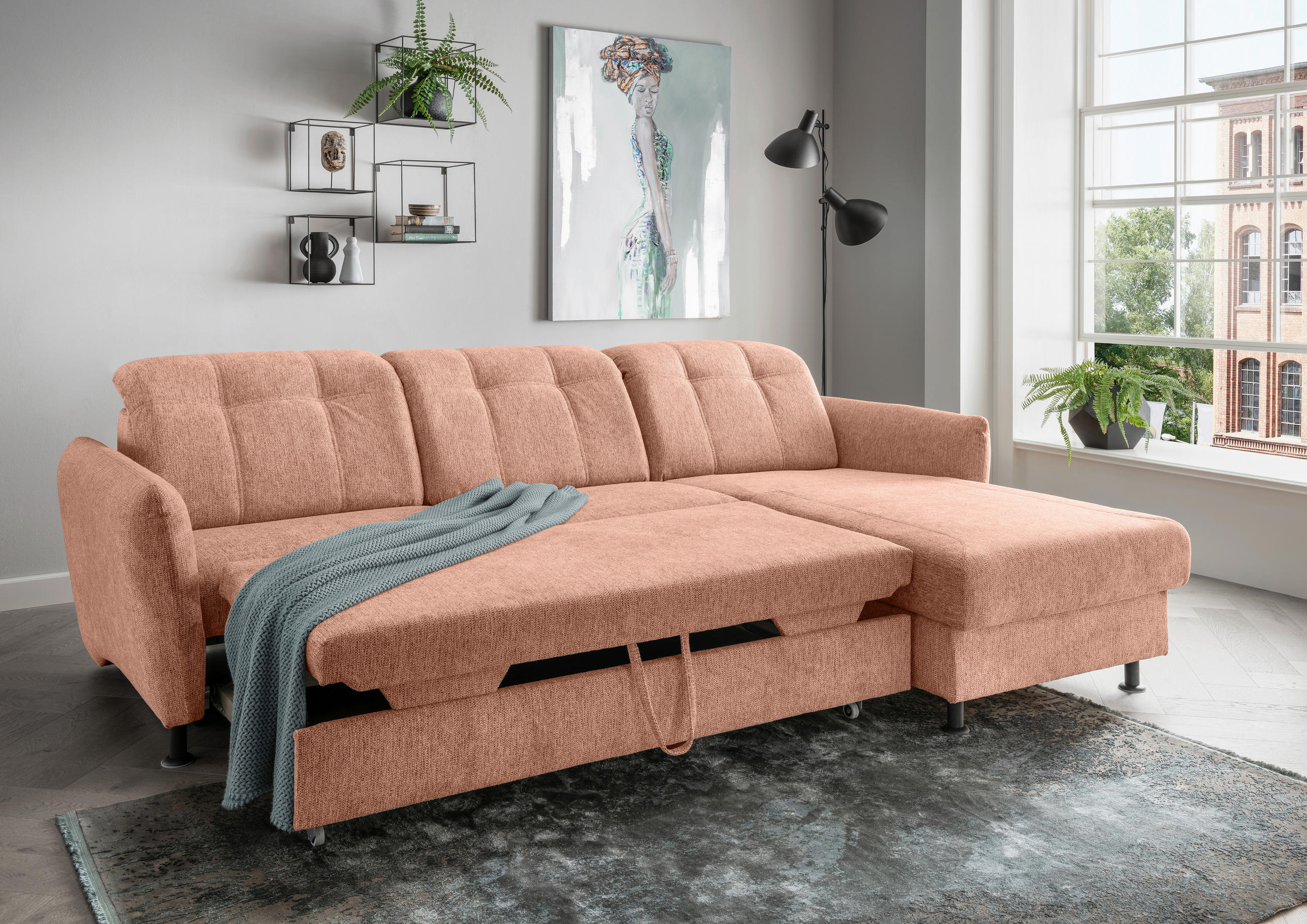 ECKSOFA Koralle Chenille  - Koralle/Schwarz, MODERN, Textil/Metall (267/184cm) - Livetastic
