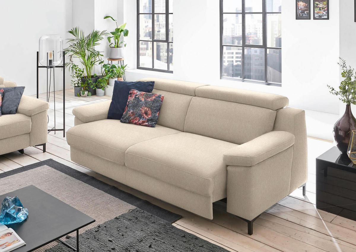 3-SITZER-SOFA in Chenille Sandfarben  - Sandfarben/Schwarz, Design, Textil/Metall (230/104/104cm) - Valdera