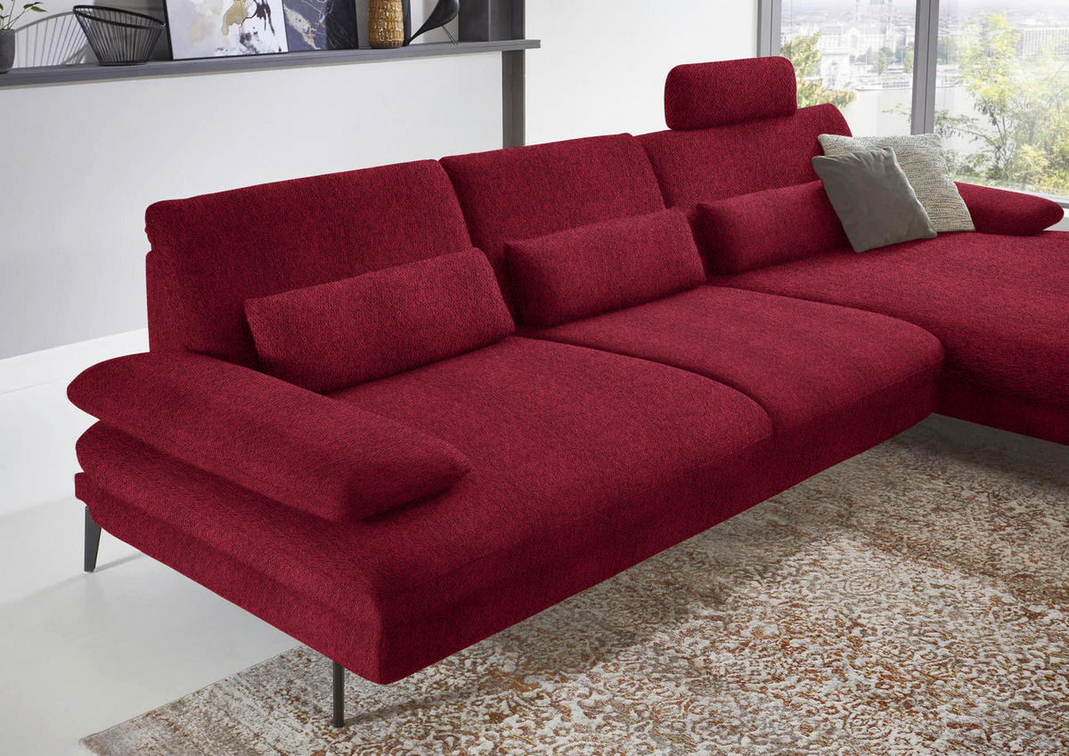 ECKSOFA in Chenille Rot  - Rot/Schwarz, Design, Textil/Metall (310/180cm) - Dieter Knoll