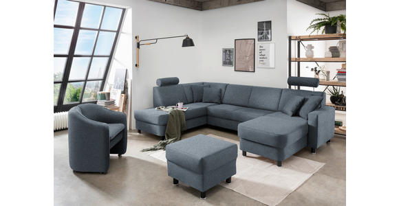 WOHNLANDSCHAFT  in Webstoff Blaugrau  - Blaugrau/Schwarz, Design, Holz/Textil (198/296/165cm) - Xora