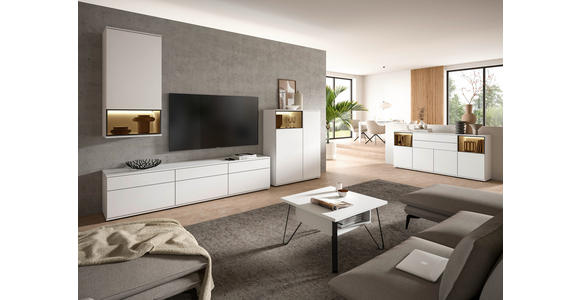 WOHNWAND  in Weiß  345/215/45 cm  - Schwarz/Weiß, KONVENTIONELL, Glas/Holzwerkstoff (345/215/45cm) - Venda