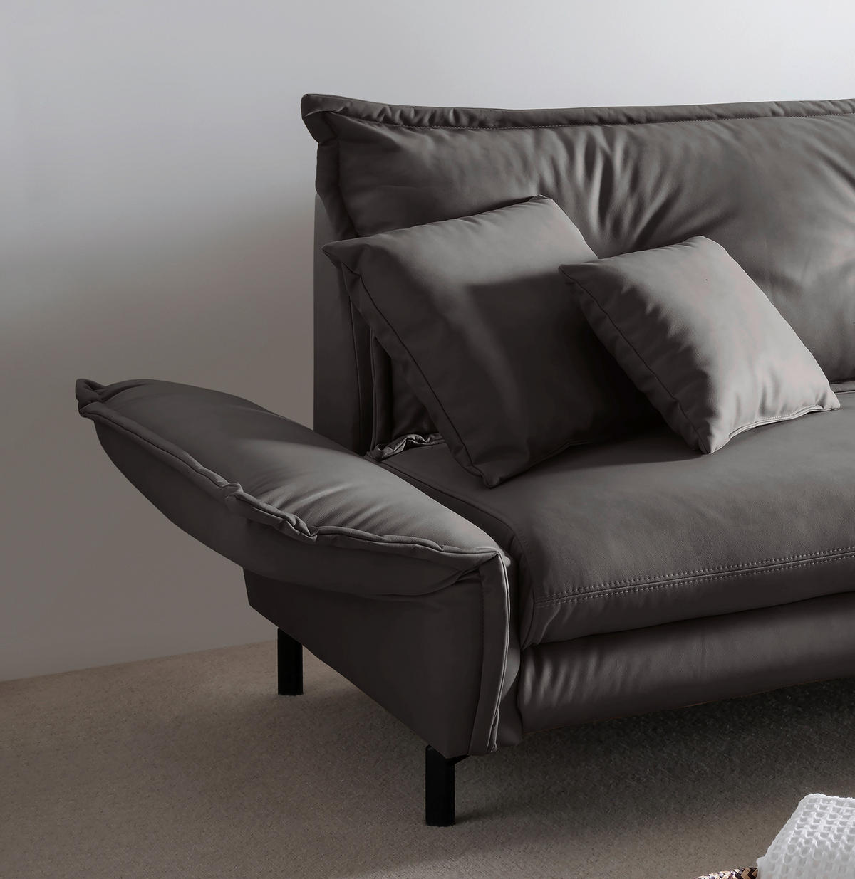 ECKSOFA in Lederlook Anthrazit  - Anthrazit/Schwarz, Modern, Textil/Metall (255/180cm) - Livetastic