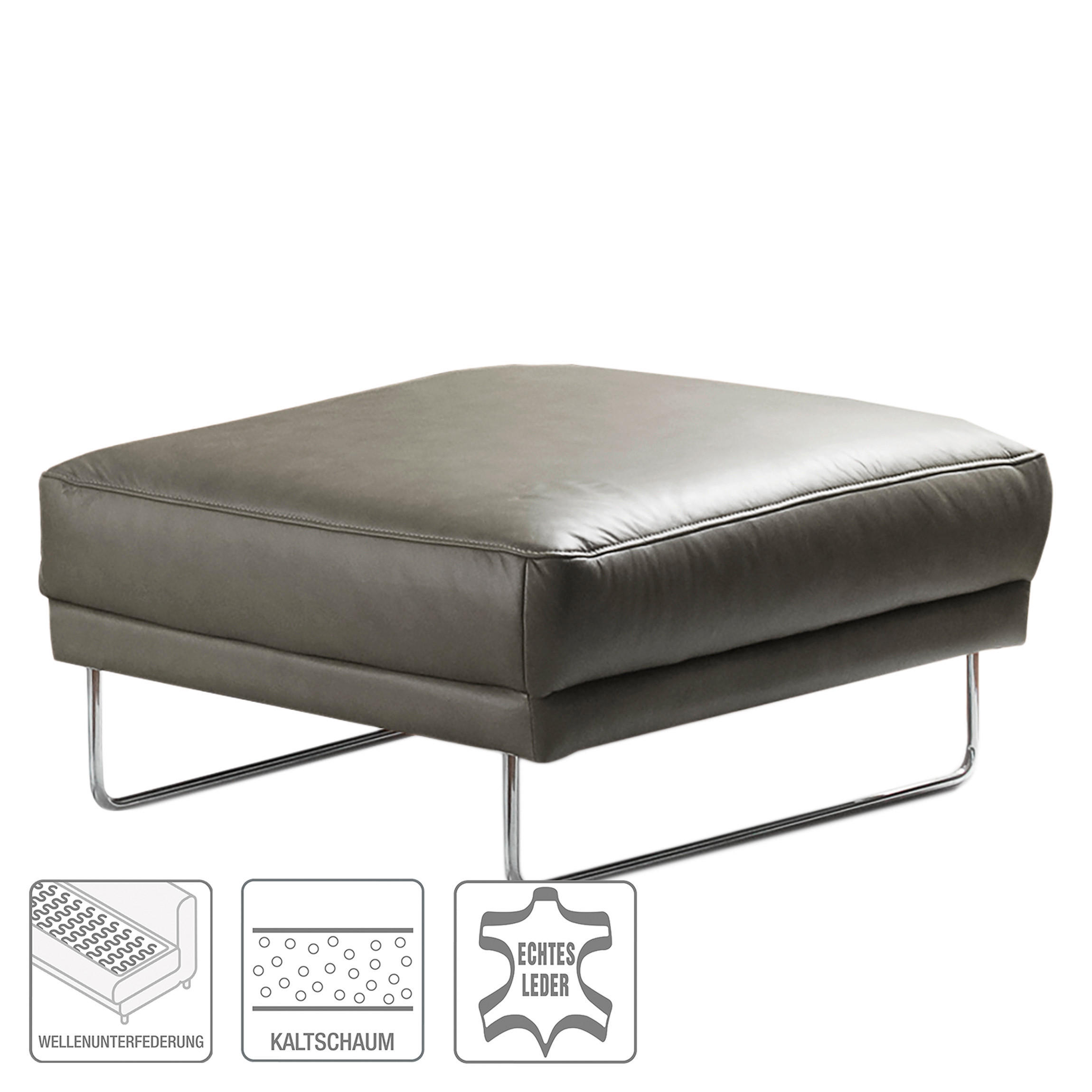 HOCKER in Leder Grau  - Chromfarben/Grau, Design, Leder/Metall (96/45/80cm) - Livetastic