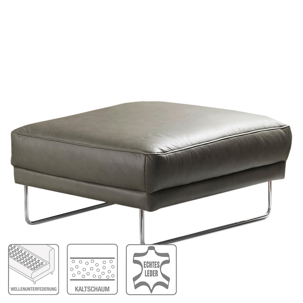 HOCKER in Leder Grau  - Chromfarben/Grau, Design, Leder/Metall (96/45/80cm) - Livetastic