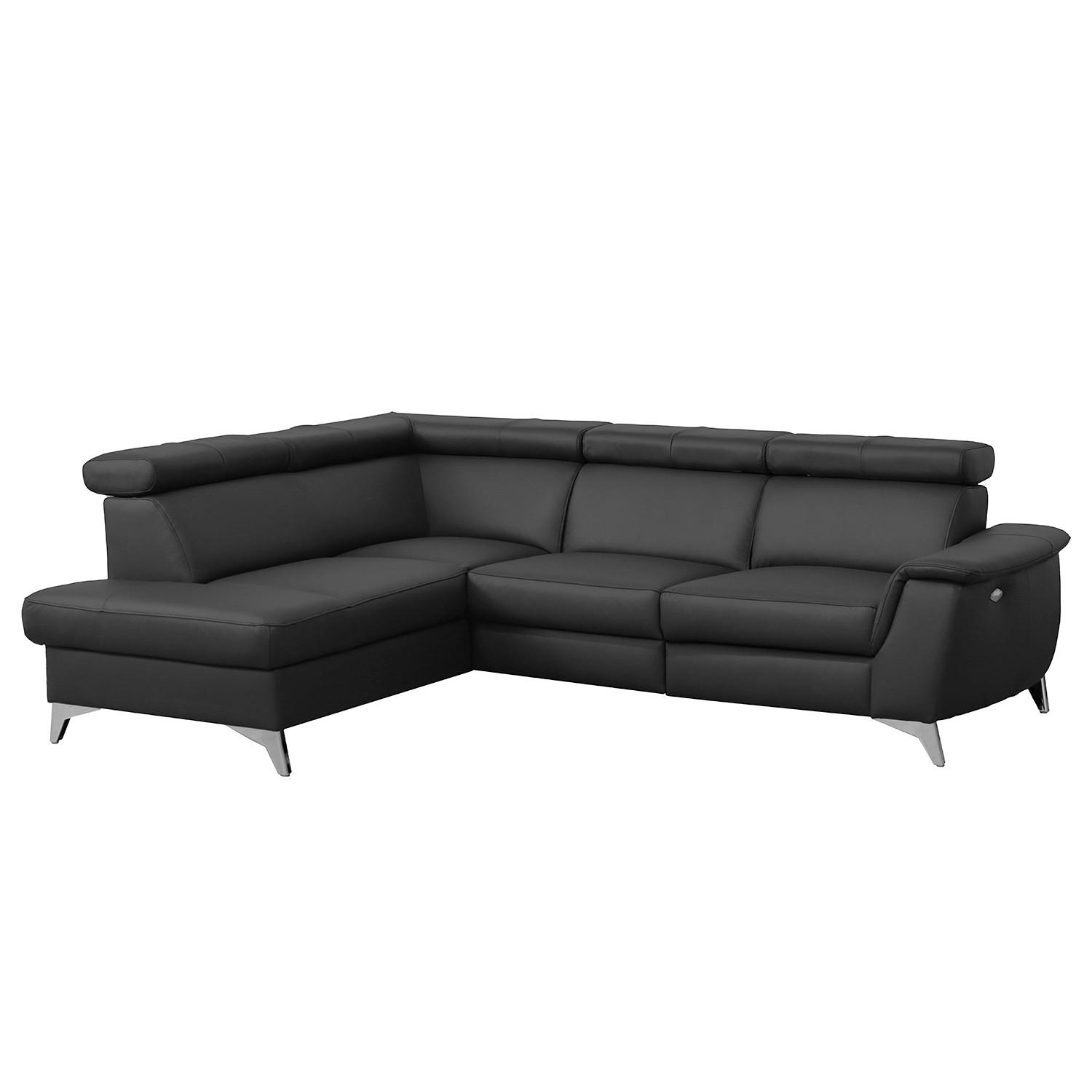 ECKSOFA Schwarz Echtleder Lederlook  - Chromfarben/Schwarz, Design, Leder/Textil (197/257cm) - Livetastic