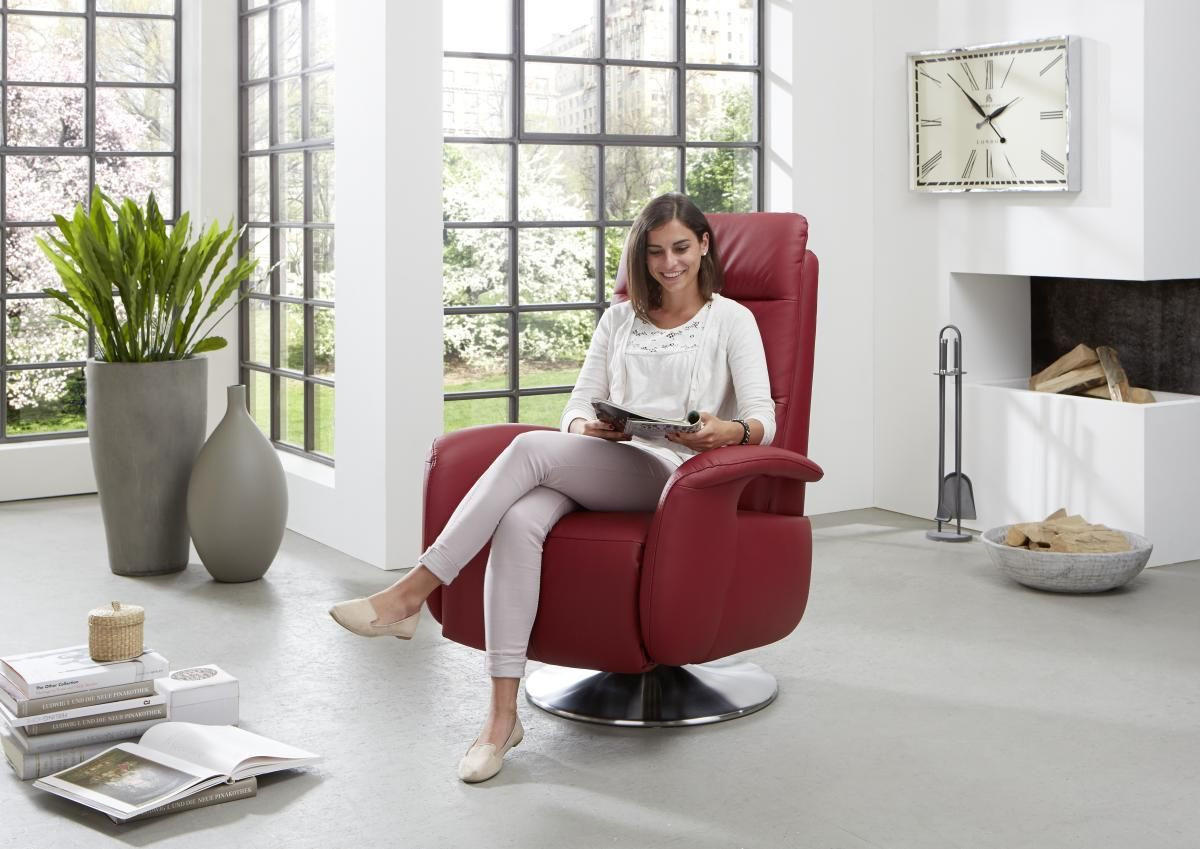 RELAXSESSEL in Leder Rot  - Edelstahlfarben/Rot, Design, Leder/Metall (84/88/110cm) - Beldomo Premium