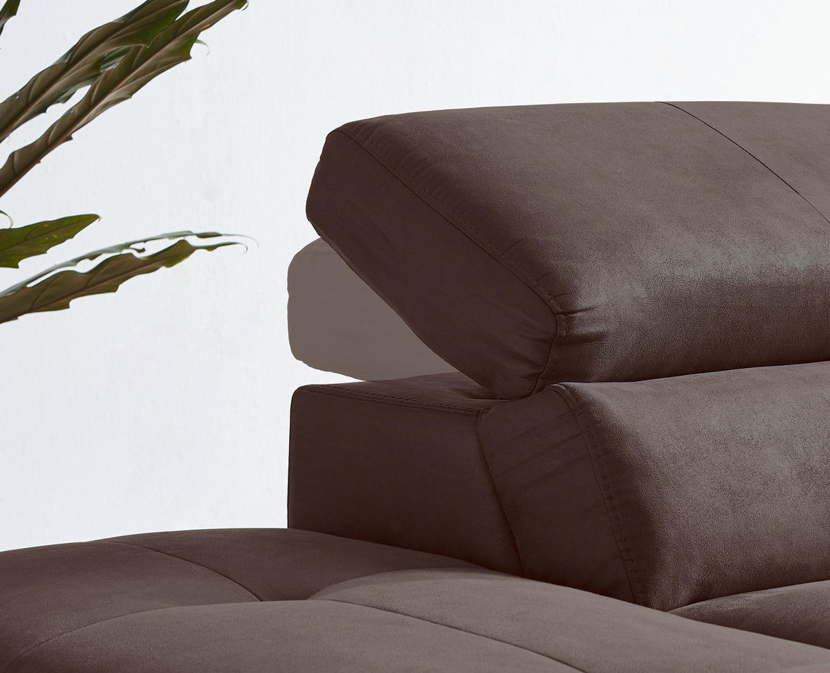 ECKSOFA inkl.Funktionen Mokka Lederlook  - Schwarz/Mokka, Natur, Holz/Textil (226/282cm) - Novel