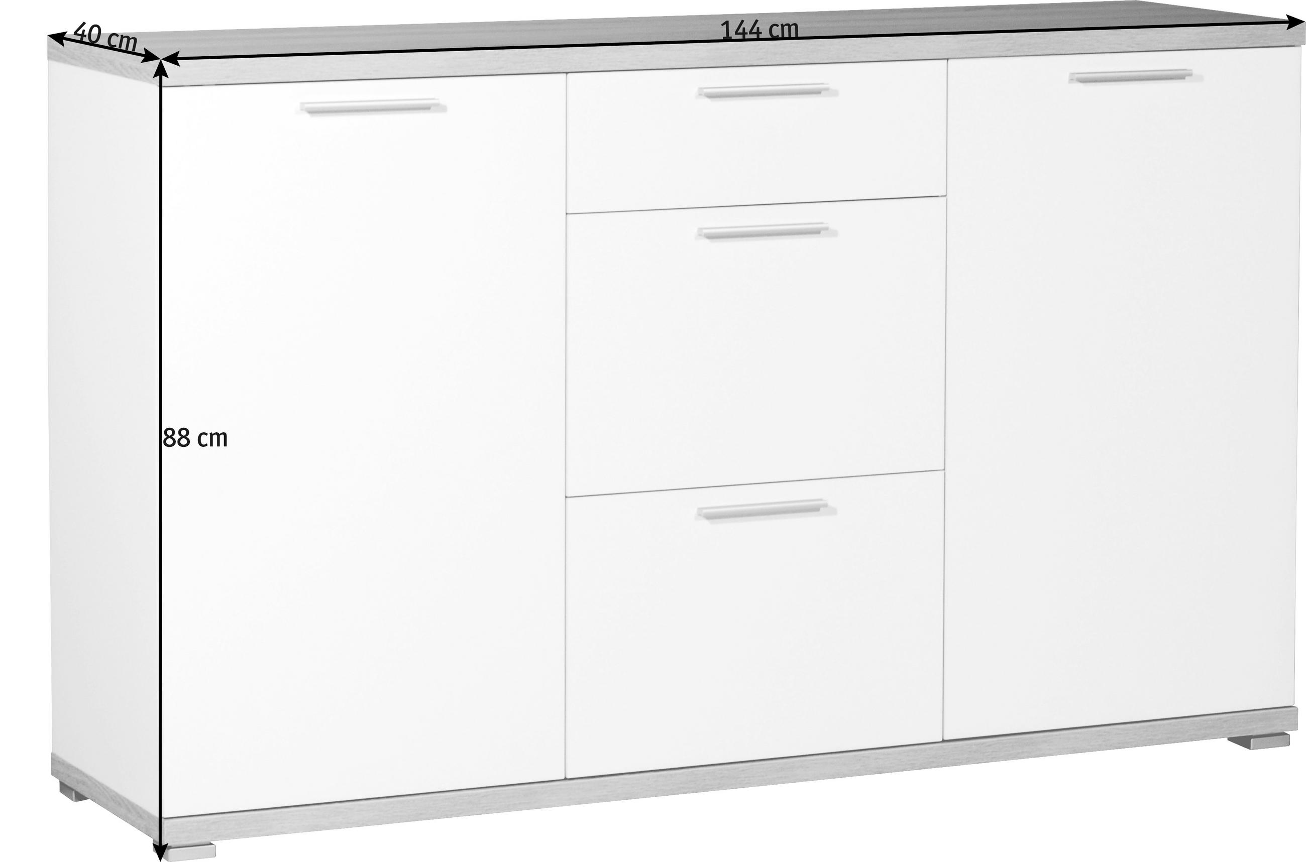 KOMODA 144/88/40 cm bijela, boje hrasta - bijela/boje hrasta, Design, drvni materijal/metal (144/88/40cm) - Carryhome