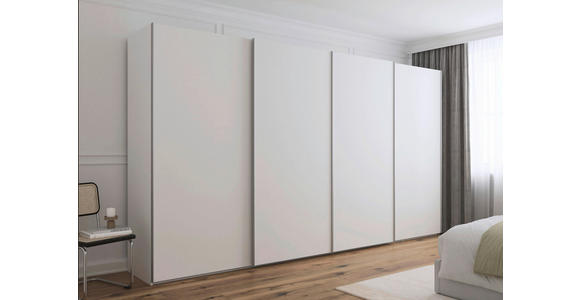 SCHWEBETÜRENSCHRANK 400/223/68 cm 4-türig Weiß, Weiß Hochglanz  - Weiß Hochglanz/Alufarben, Basics, Holzwerkstoff/Metall (400/223/68cm) - Novel