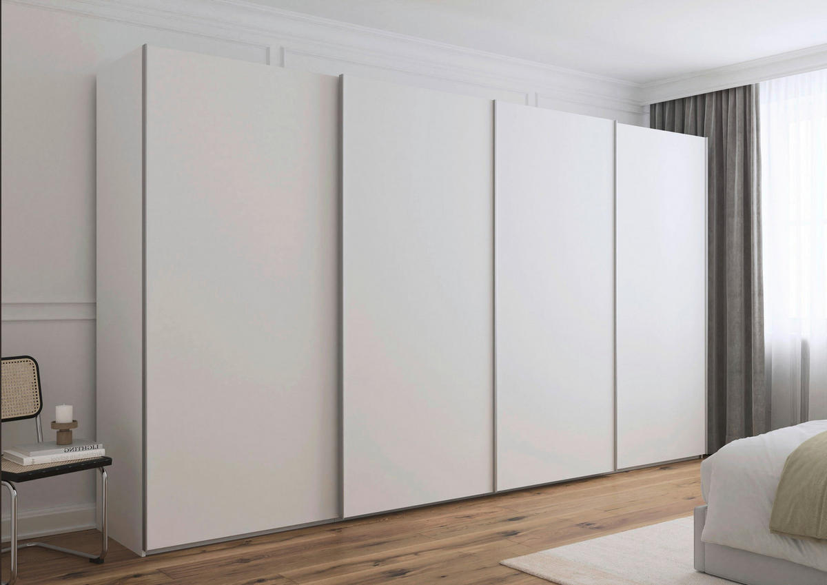 SCHWEBETÜRENSCHRANK 400/223/68 cm 4-türig Weiß, Weiß Hochglanz  - Weiß Hochglanz/Alufarben, Basics, Holzwerkstoff/Metall (400/223/68cm) - Novel