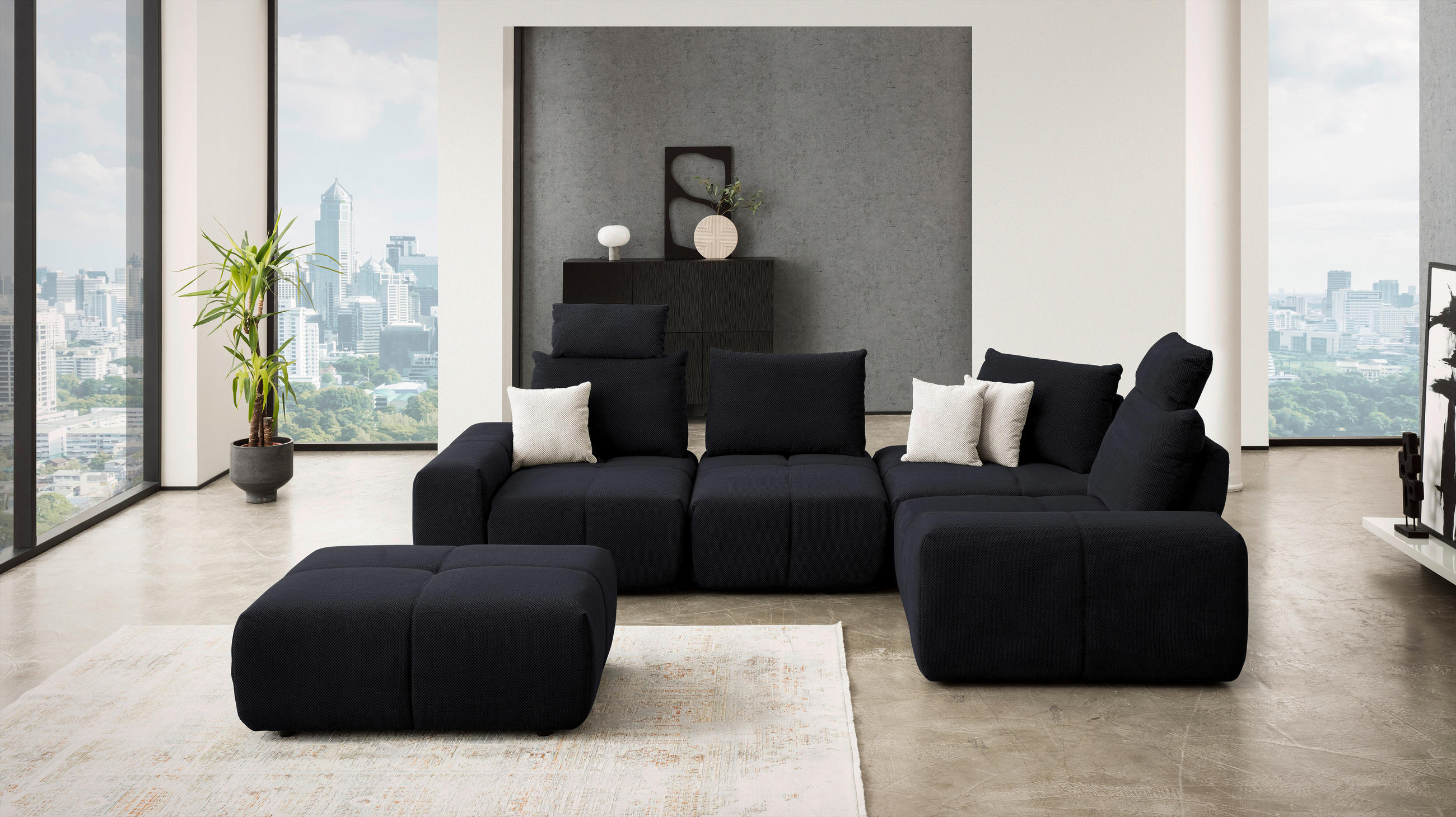 ECKSOFA in Velours Anthrazit  326/236 cm  - Anthrazit/Schwarz, Design, Kunststoff/Textil (326/236cm) - Xora