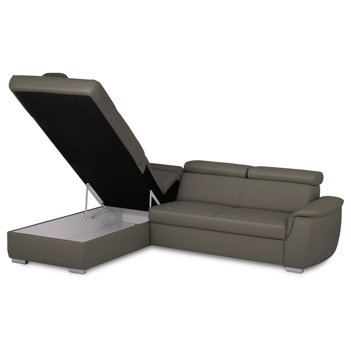 WOHNLANDSCHAFT  in Kombination Echtleder/Lederlook Schlammfarben  - Schlammfarben, Leder/Metall (211/262cm) - Celina Home