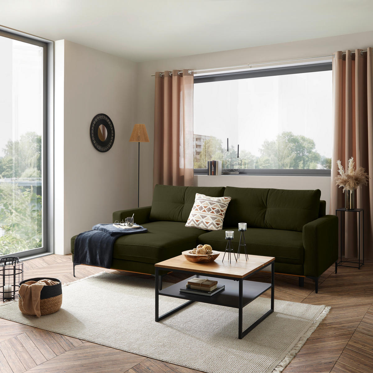 ECKSOFA in Schlammfarben  - Schlammfarben/Schwarz, Modern, Textil/Metall (162/238cm) - Ondega