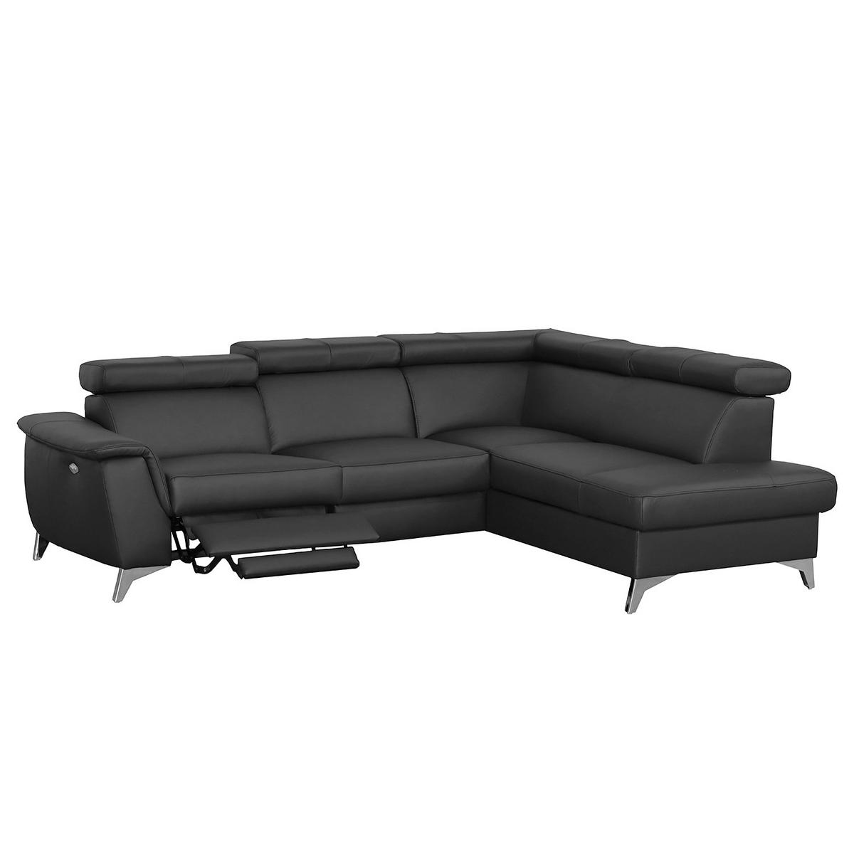 ECKSOFA Schwarz Echtleder Lederlook  - Chromfarben/Schwarz, Design, Leder/Textil (257/197cm) - Livetastic