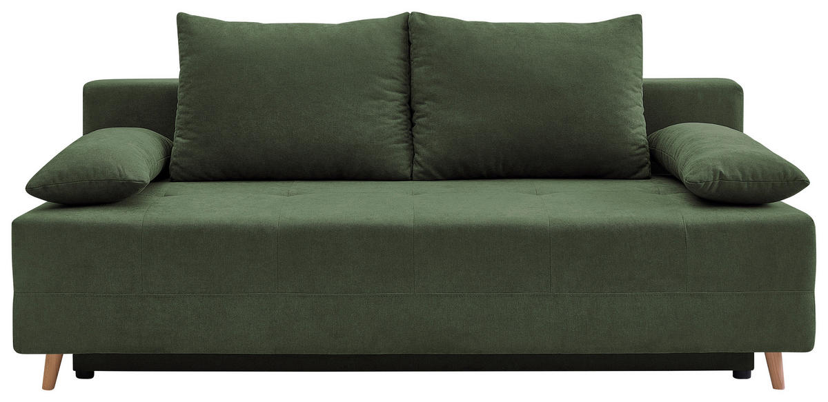 SCHLAFSOFA LUMOS Samt Grün  inkl. Rückenkissen, Armlehnenkissen, Schlaffunktion, Rücken echt, Stauraum  - Naturfarben/Grün, Design, Textil (206/96/96cm) - P & B