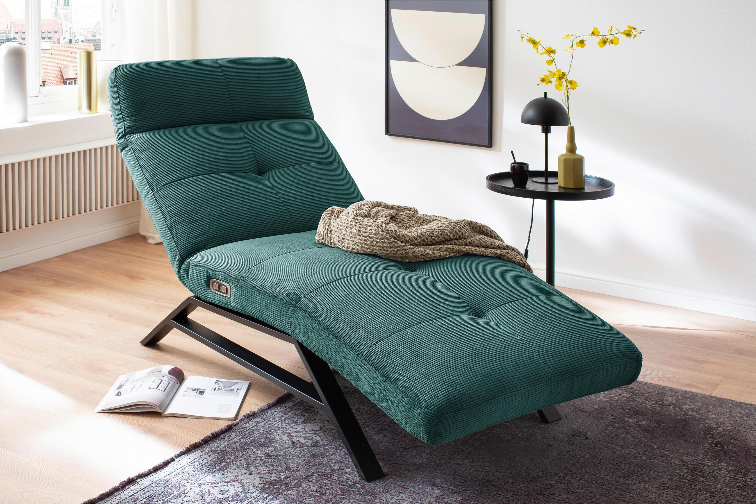RELAXLIEGE Cord Grün  - Schwarz/Grün, Design, Textil/Metall (80/54-113/158-198cm) - Pure Home Lifestyle