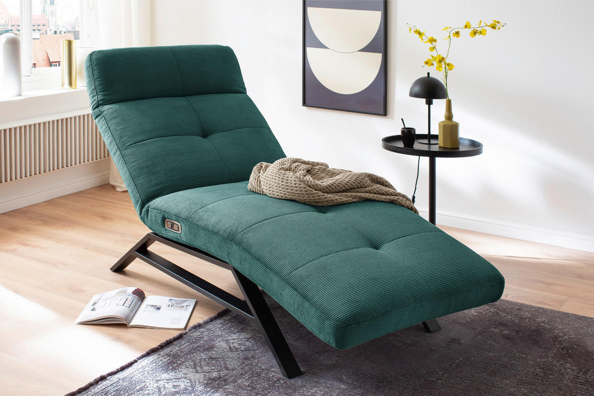 RELAXLIEGE in Cord Grün  - Schwarz/Grün, Design, Textil/Metall (80/54-113/158-198cm) - Pure Home Lifestyle