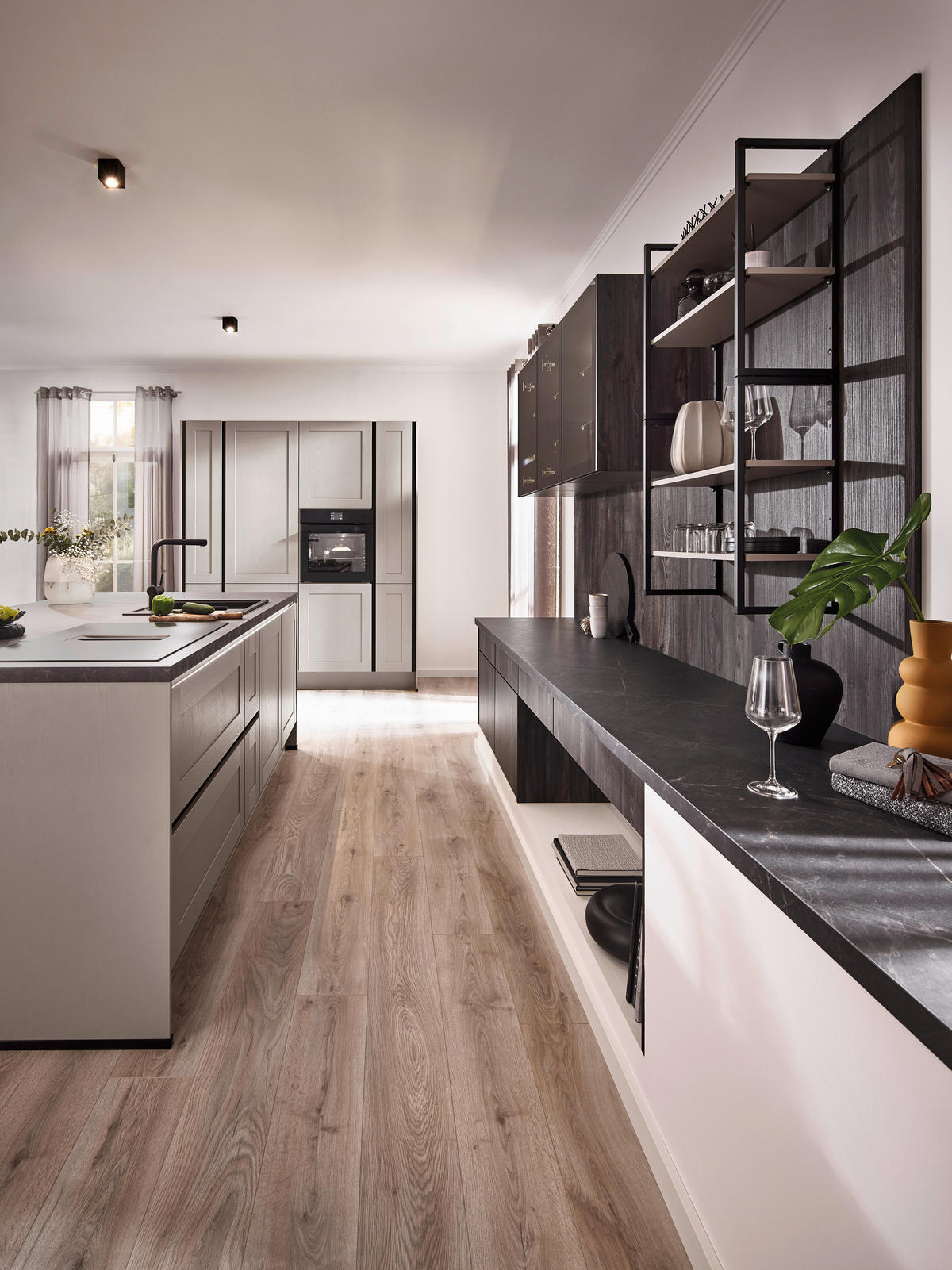 EINBAUKÜCHE   - Eichefarben/Grau, Design, Holzwerkstoff - Xora