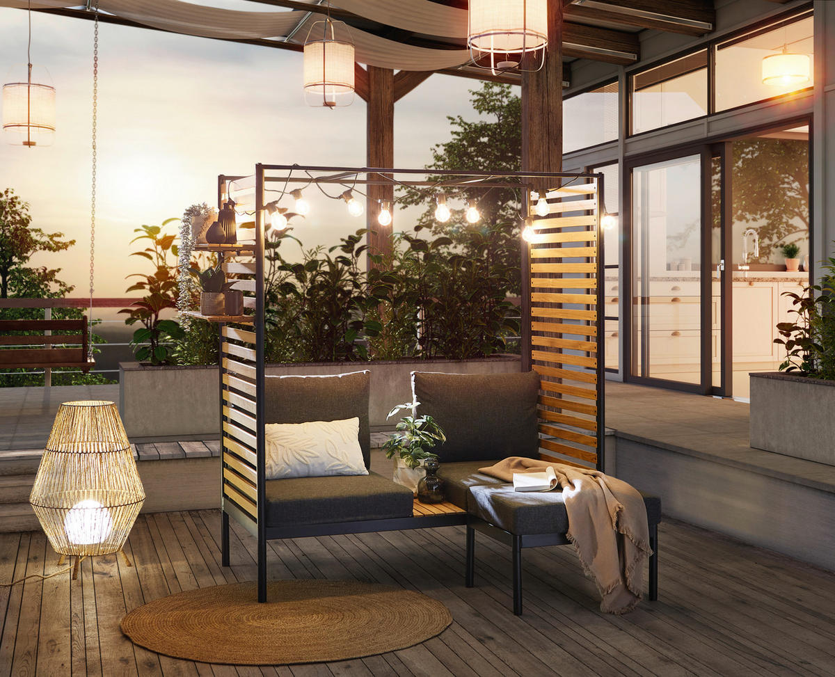 BALKONSET   - Anthrazit/Schwarz, Design, Holz/Textil (169/170,5/77cm) - Ambia Garden