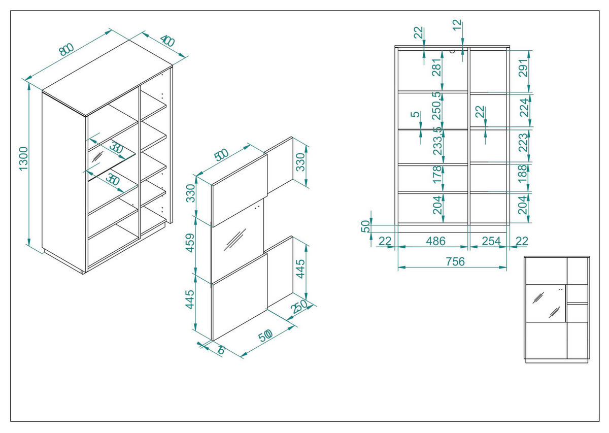 HIGHBOARD  in 80/130/40 cm  - Eichefarben/Anthrazit, Design, Glas/Holzwerkstoff (80/130/40cm) - MID.YOU