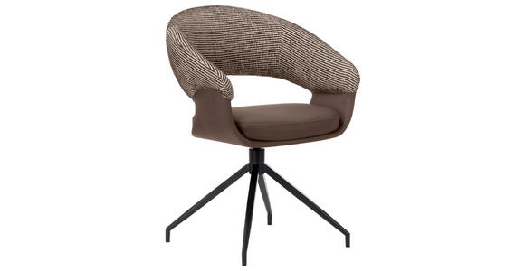 ARMLEHNSTUHL  automatische Rückholfunktion, Sitzfläche 360° drehbar Mikrofaser, Webstoff  - Schwarz/Braun, Design, Textil/Metall (60/83/62cm) - Novel