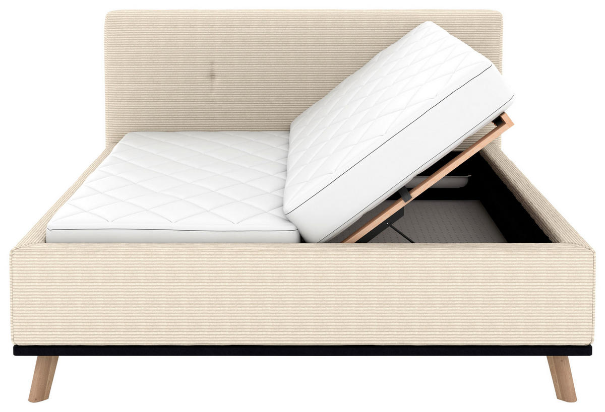 POLSTERBETT Matratze, Lattenrost, Bettkasten 180/200 cm  in Creme  - Eichefarben/Creme, Design, Holz/Textil (180/200cm) - Musterring