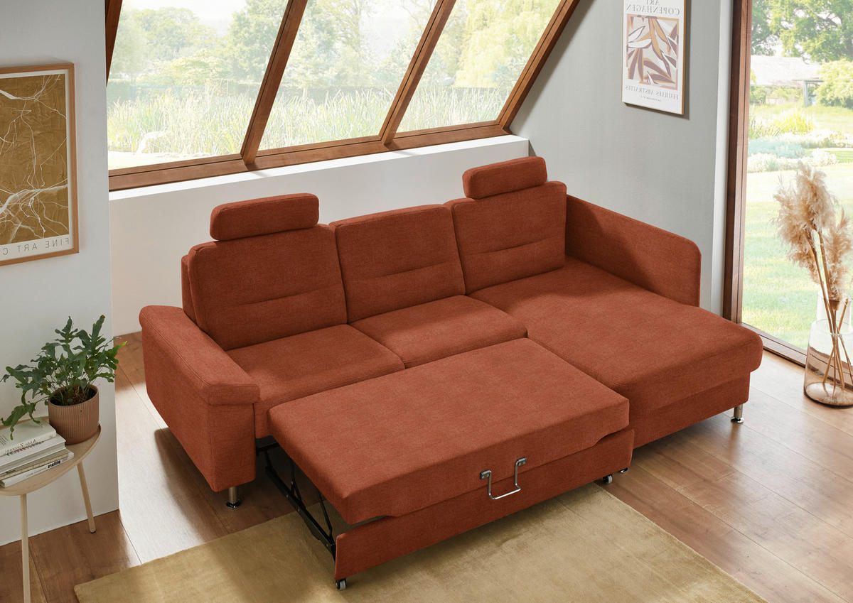 ECKSOFA  in Flachgewebe Terracotta  244/160 cm  - Terracotta/Alufarben, KONVENTIONELL, Textil/Metall (244/160cm) - Beldomo Comfort