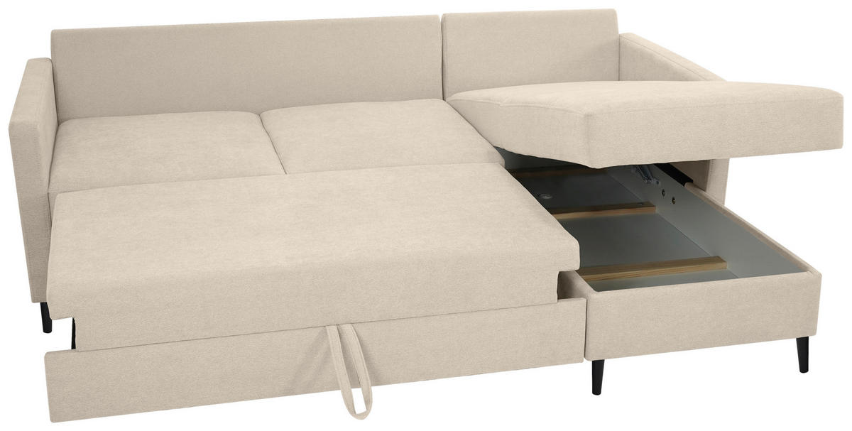 ECKSOFA  in Chenille Beige  - Beige/Schwarz, KONVENTIONELL, Holz/Textil (159/221cm) - Carryhome
