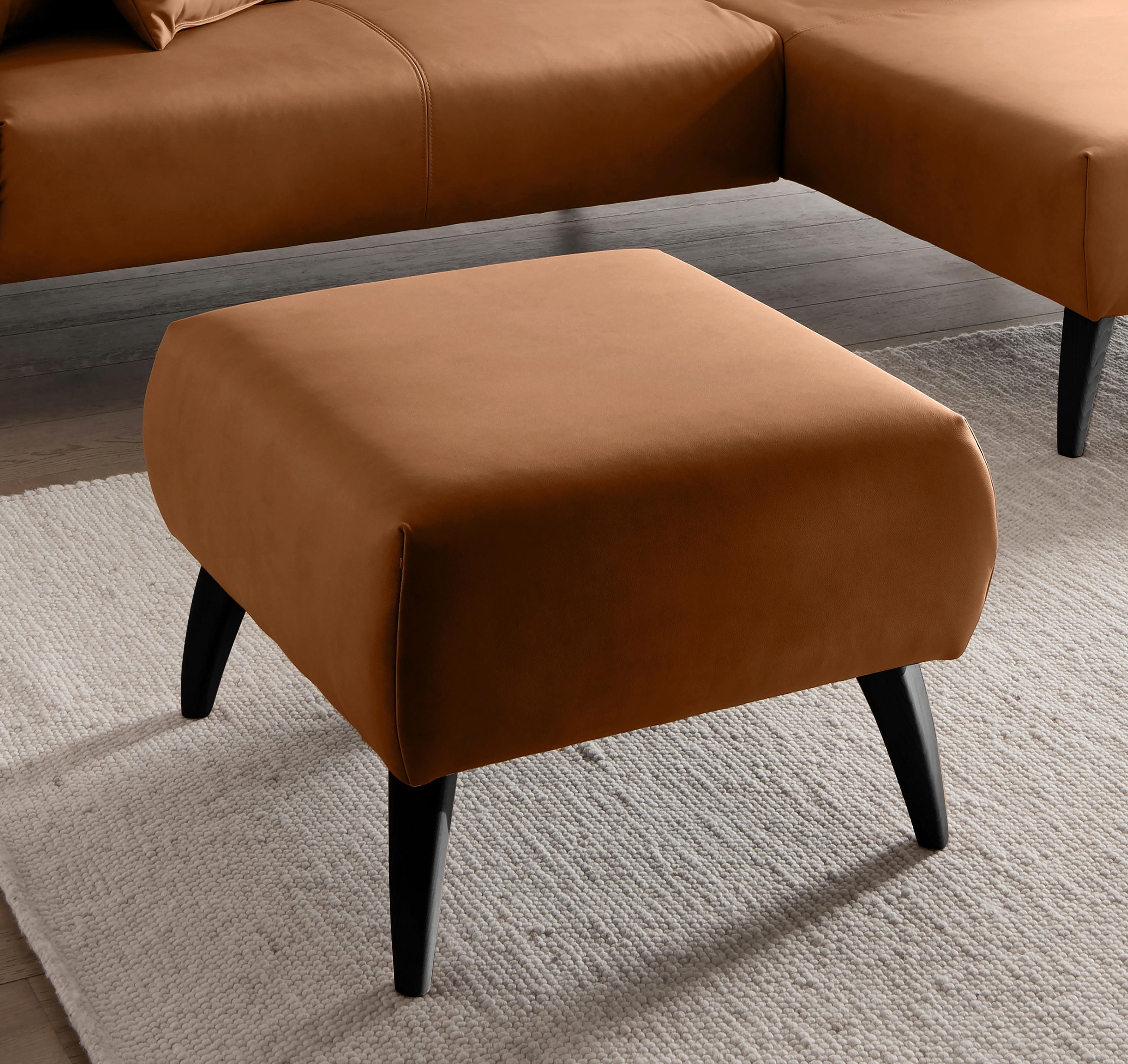 HOCKER in Textil Cognac - Cognac/Schwarz, Modern, Holz/Textil (66/44/66cm) - Livetastic
