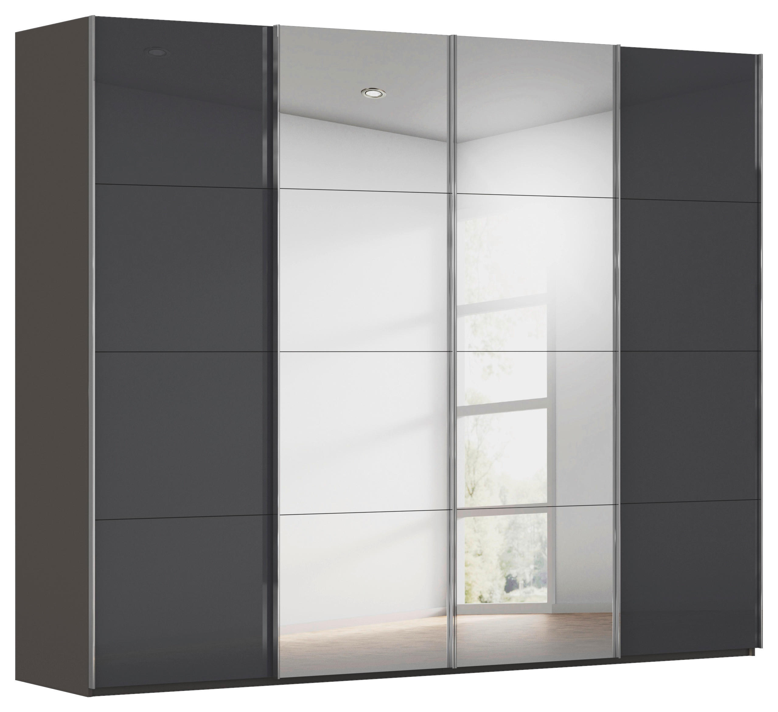 SCHWEBETÜRENSCHRANK 271/223/68 cm 4-türig Graphitfarben, Schwarz  - Chromfarben/Graphitfarben, Design, Glas/Holzwerkstoff (271/223/68cm) - Novel