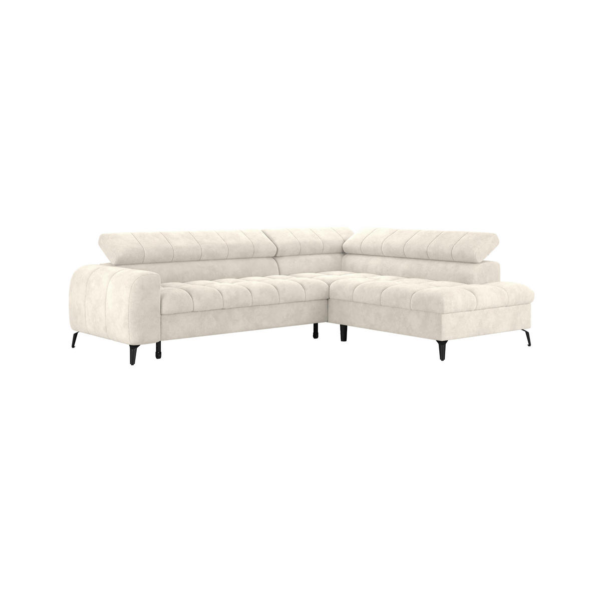 ECKSOFA Creme Bettkasten, Rücken echt, Kopfteilverstellung  - Creme/Schwarz, Trend, Kunststoff/Textil (261/203cm) - Livetastic